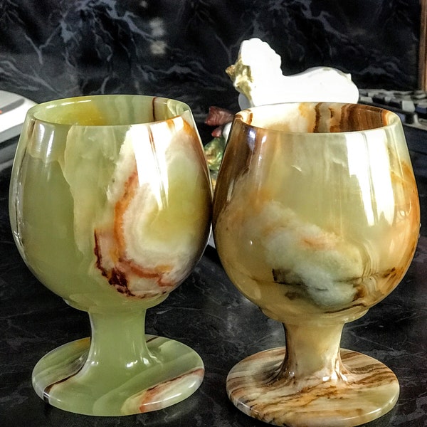 Marble Wine Glass Goblet Multi Green  Onyx 5" x 3.5" Multi Green Marble Goblet with Gift Box |  Onyx wine glass, Marble wine glass,