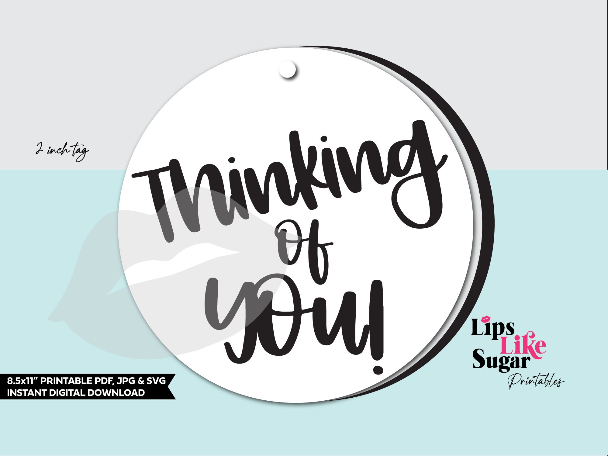 Thinking of You Printable 2 Cookie Tag sticker thank | Etsy