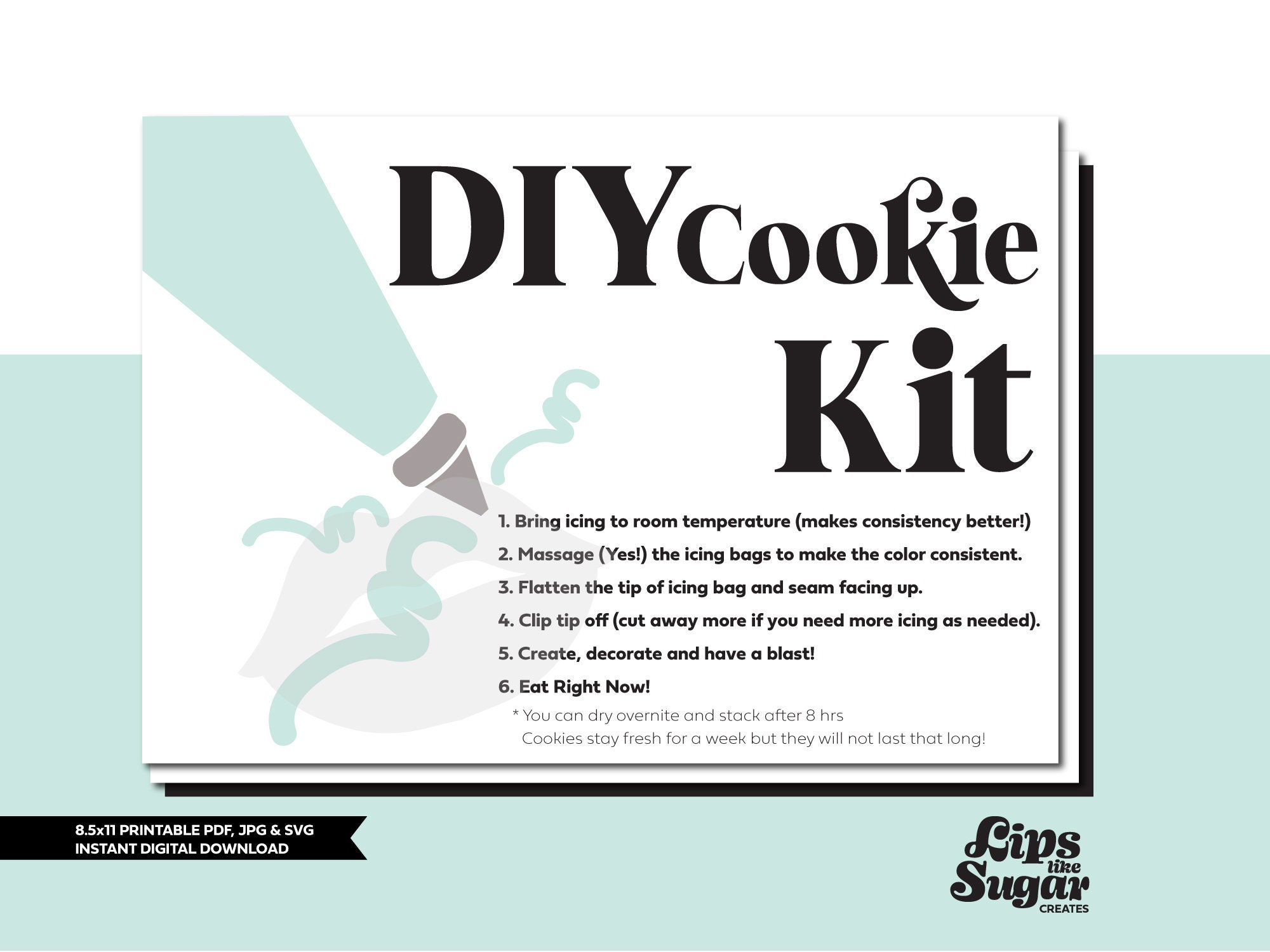 DIY Cookie Kit Instructions Card Printable 3 5 By Etsy