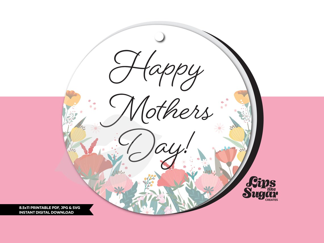 Mother's Day Printable Gift Tag 2 Flowers | Etsy