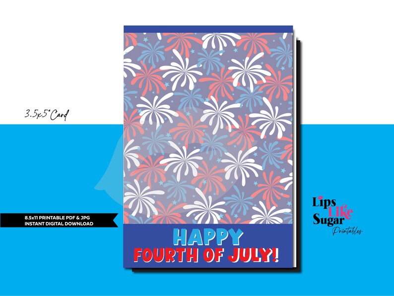 Printable Mini Cookie Card 3.5 x 5 Independence Day Fourth of July