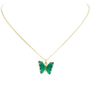 Gold Butterfly Necklace, Butterfly, Emerald Green Butterfly, Gold Plated,