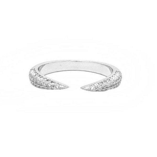 Silver Open Claw Ring, Rhodium Plated, Stackable Ring, Cubic Zirconia, Adjustable Ring,