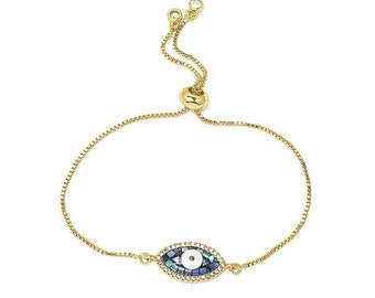 Gold & Abalone Evil Eye Bracelet, CZ Evil Eye Bracelet, Evil Eye Adjustable Bracelet, Gold Bracelet, Protection Jewelry