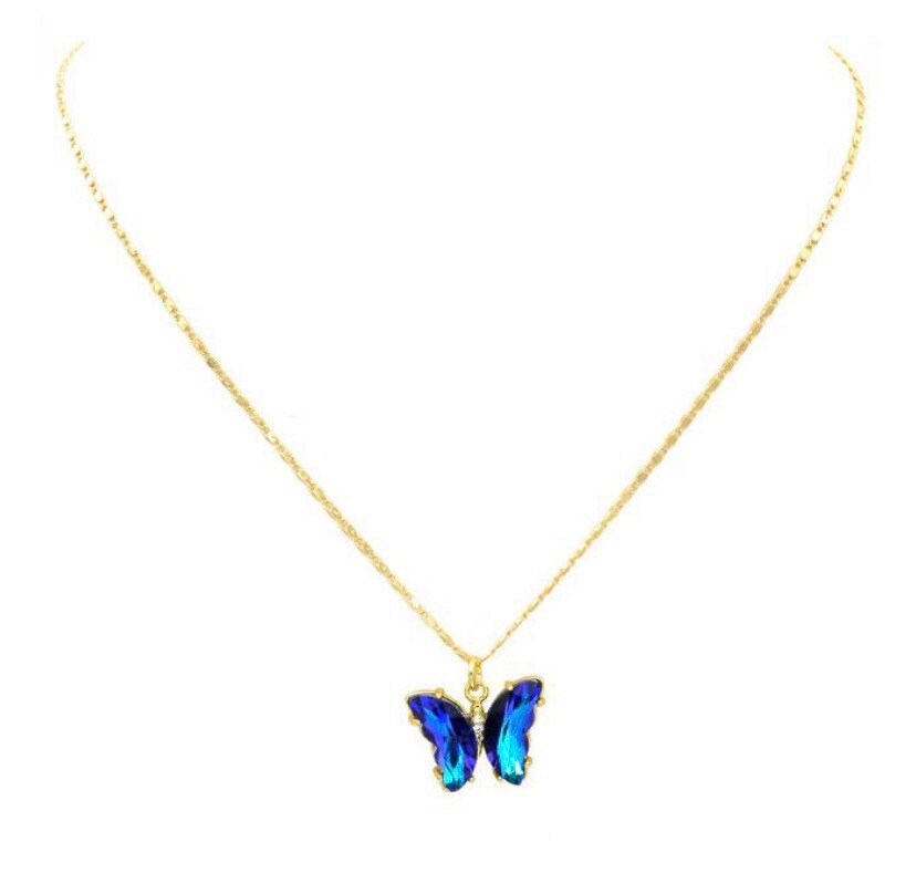 Gold Butterfly Necklace, Butterfly, Blue Butterfly, Gold Plated, Etsy
