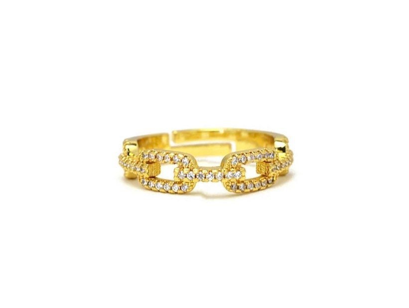 Gold Link Chain Ring, Gold Plated, Stackable Ring, Chain