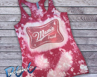 MAMA Tried Beer Label Acid Wash Bleach Vintage Country Music Graphic Tank Top