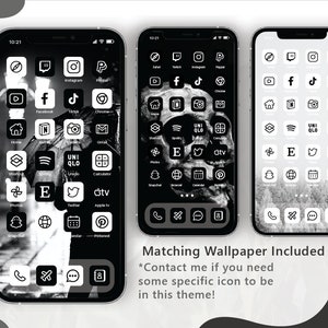 262 Black iOS 14 App Icon / White ios 14 app icon / iOS14 Homescreen / ios 14 Widgets and Wallpaper / Icon Pack / Dark Theme image 7