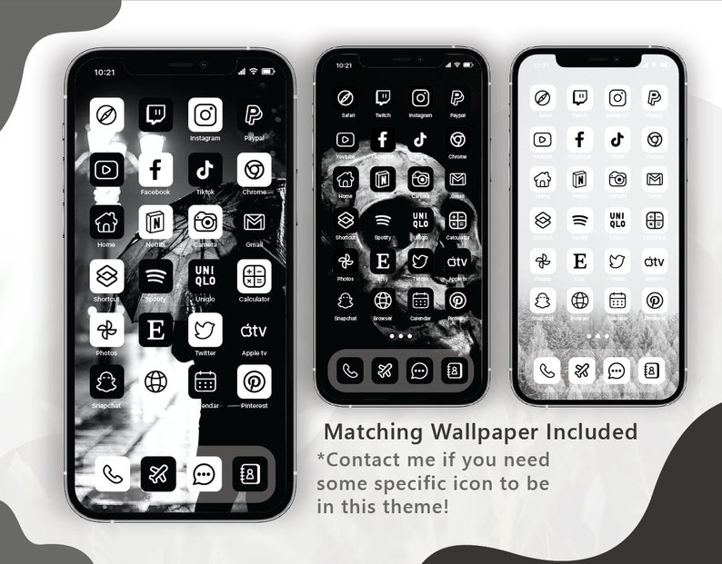 262 Black iOS 14 App Icon / White ios 14 app icon / iOS14 Homescreen / ios 14 Widgets and Wallpaper / Icon Pack / Dark Theme image 7