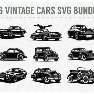 36 Vintage Cars SVG Bundle | Classic Car Silhouette Clipart | Retro Auto SVG | Muscle Car & Antique Car PNG for Cricut