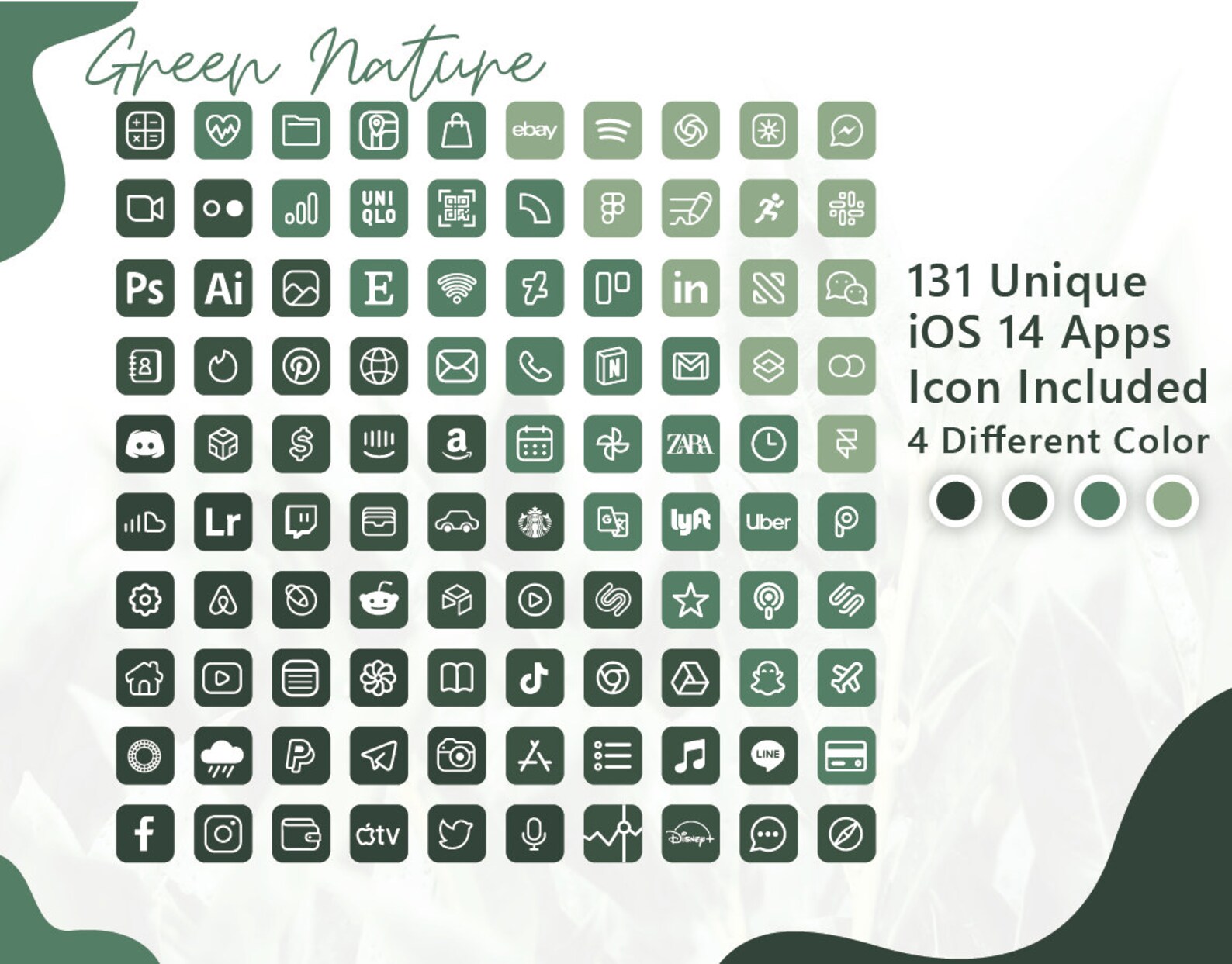 524 Green App Icons for Ios 14 / 131 Unique Icons in 4 Colors Etsy