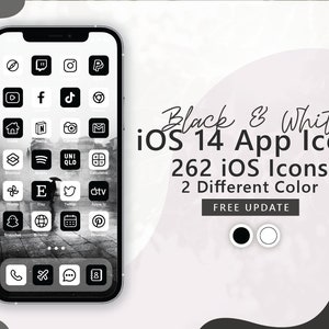 262 Black iOS 14 App Icon / White ios 14 app icon / iOS14 Homescreen / ios 14 Widgets and Wallpaper / Icon Pack / Dark Theme image 3