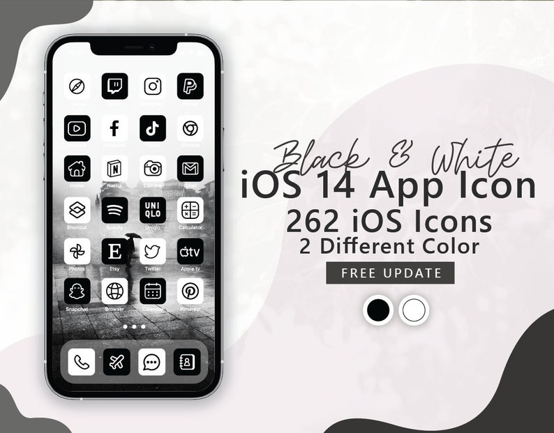 262 Black iOS 14 App Icon / White ios 14 app icon / iOS14 Homescreen / ios 14 Widgets and Wallpaper / Icon Pack / Dark Theme image 3