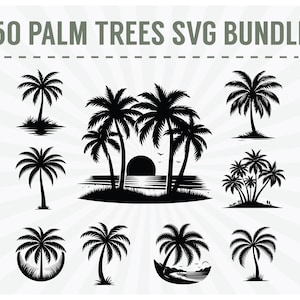50 Palm Tree SVG PNG Bundle | Tropical Palm Clipart | Palm Silhouette Cut Files | Palm Vector Art | Summer Beach Cricut Design