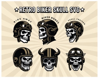6 Vintage Helmet Biker Skull SVG Vector for Cricut & Silhouette | Motorcycle Headwear Design - Retro Chic Moto Art for DIY Crafting