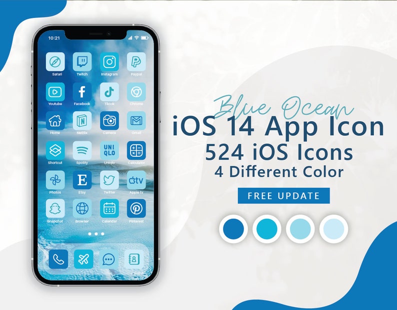 524 Aesthetic Blue Ios 14 App Icons / 131 Unique Icons in 4 Color