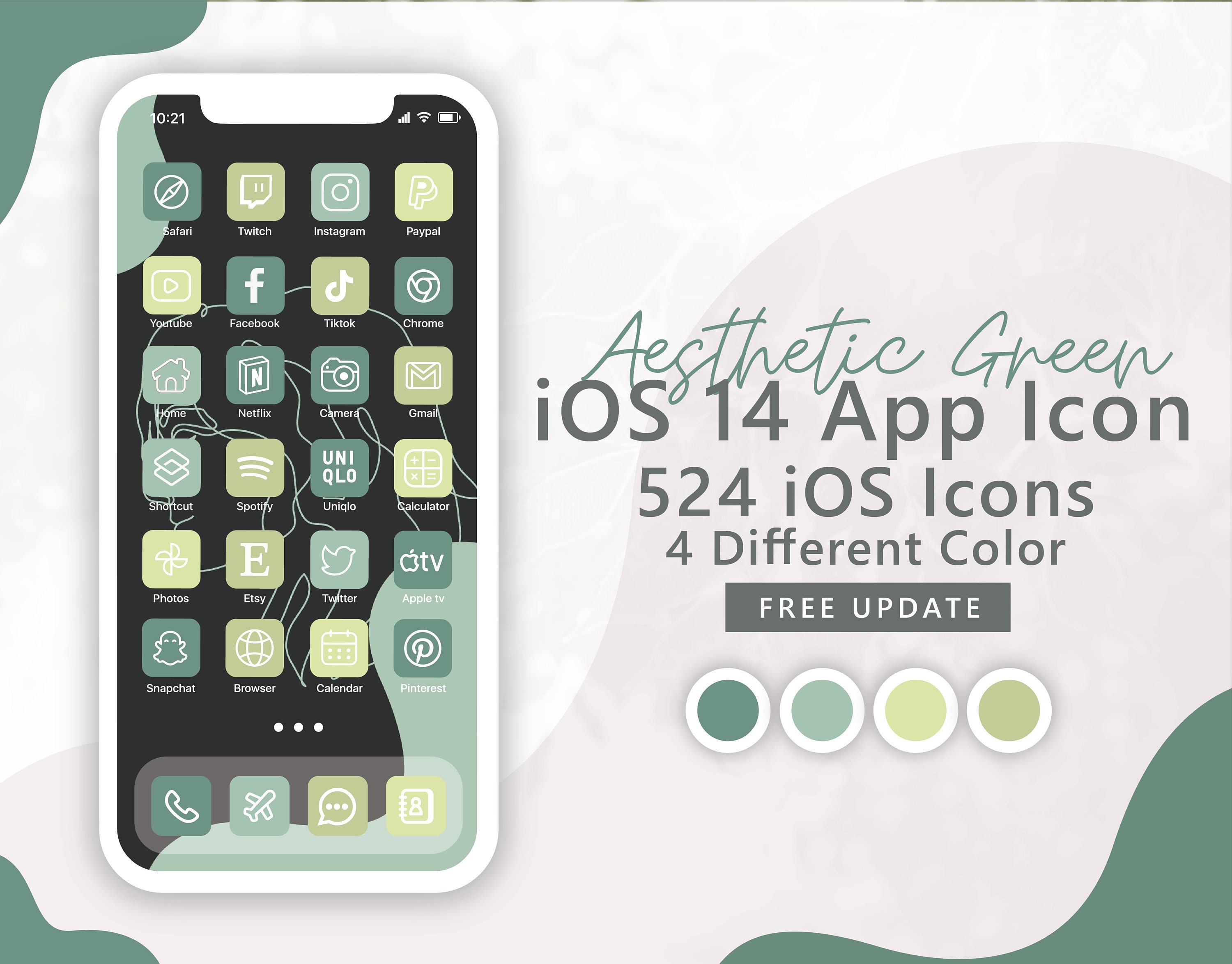 524 Sage Green Ios 14 App Icons / 131 Unique Icons in 5 Colors Etsy