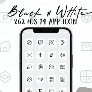 262 Black iOS 14 App Icon / White ios 14 app icon / iOS14 Homescreen / ios 14 Widgets and Wallpaper / Icon Pack / Dark Theme image 1