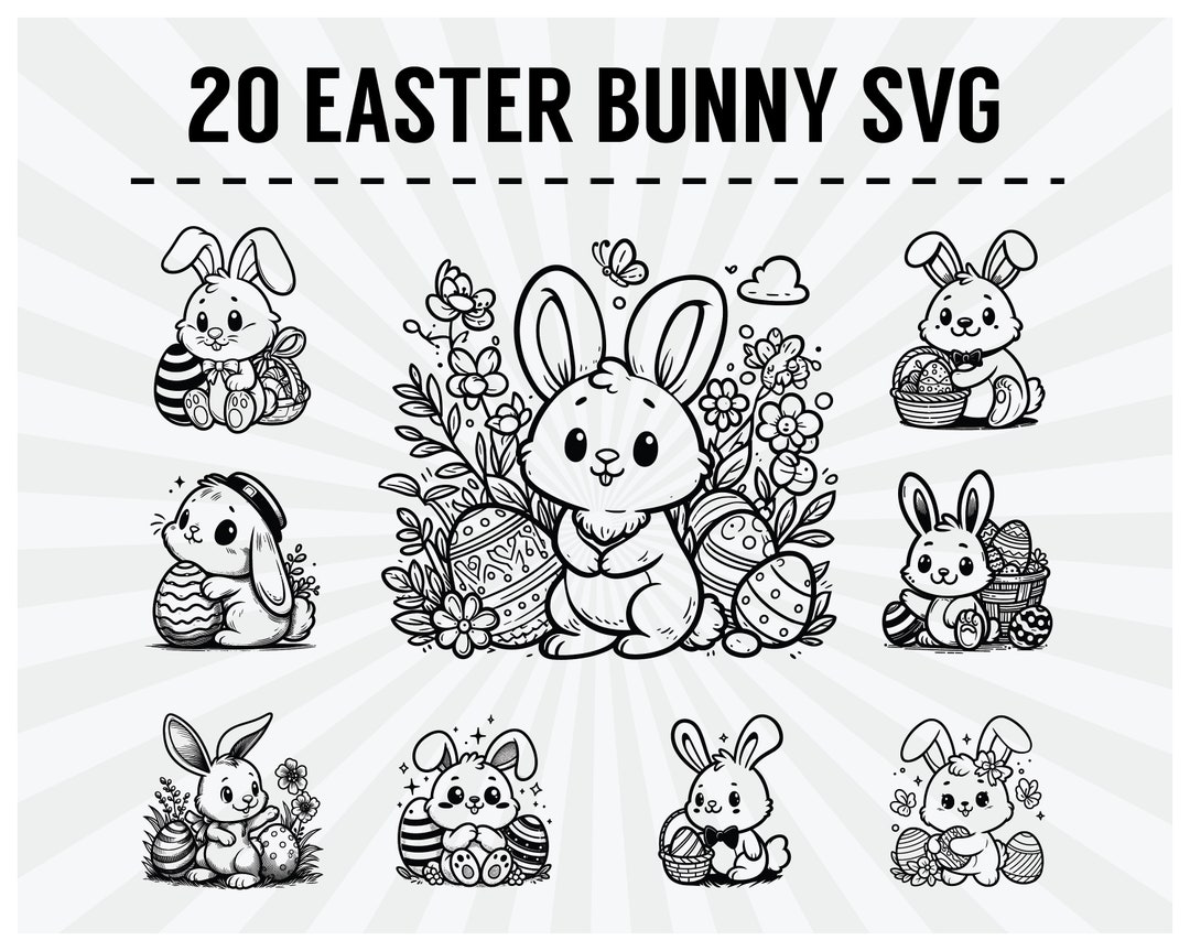 20 Easter Bunny SVG & PNG Outline Bunny Silhouette for Cricut Digital ...