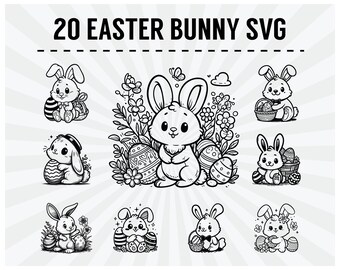 Adorable Easter Bunny SVG: Silhouette for Kids Crafts, Cute Rabbit Faces, Instant Download PNG