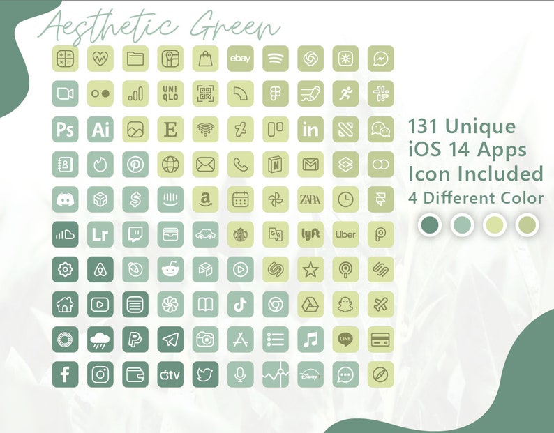 524 Sage Green Ios 14 App Icons / 131 Unique Icons in 5 Colors Etsy
