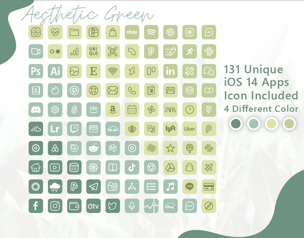 524 Sage Green Ios 14 App Icons / 131 Unique Icons in 5 Colors Etsy