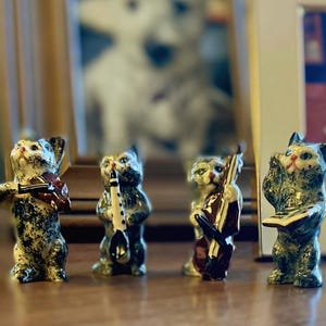 Set beeldjes met zeldzame kat orkest – Engeland, midden 20e eeuw