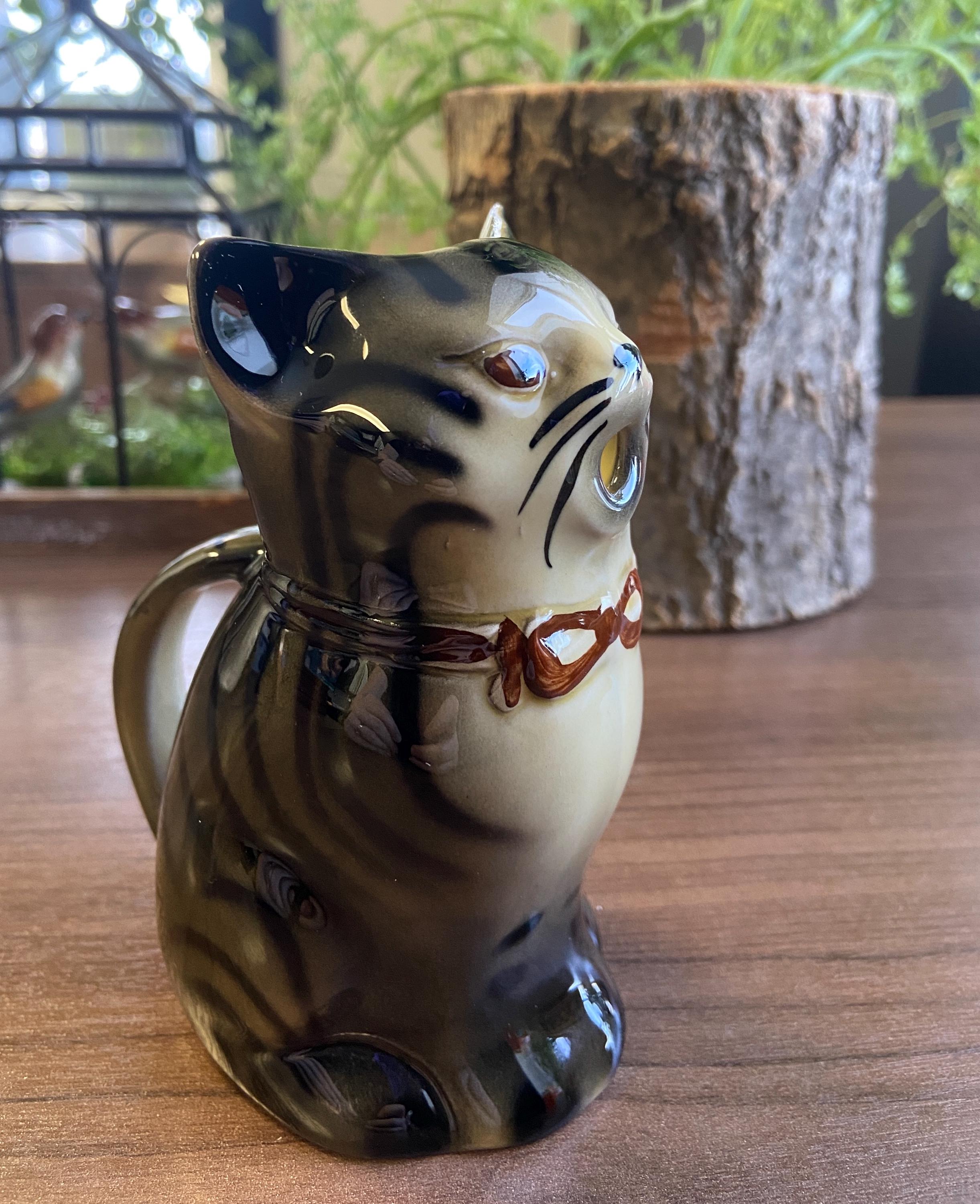 美和っち様(* 'ᵕ' )ART CATねこボーダー Vintage Tony Wood Cat Creamer Pitcher | Hand-painted English