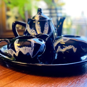 Vintage Blue Mountain Pottery Tea Set: Cobalt Drip Glaze, Mid-Century Modern