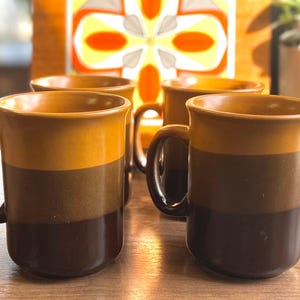 Vintage Drip Glaze Coffee Mugs - Earthy Brown Ceramic Set of 4, Made in Japan