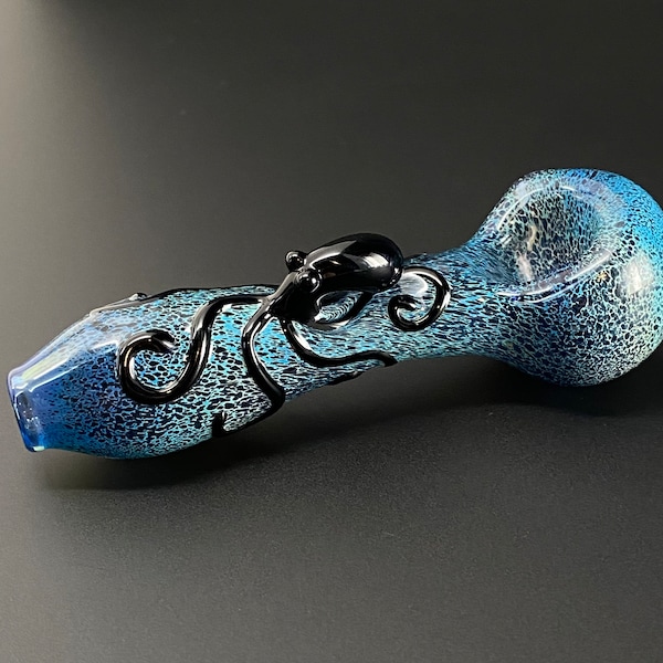 Glass Octopus Pipe - Blue & Black Hand blown Smoking Pipe - Glass Octopus Bowl - Tobacco Pipe - Pipe for Smoking - Blown Glass Squid Bowl