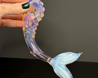 Pink Cloud Mermaid Tail Pipe Color Changing Glass - Hand blown Smoking Pipe - Glass Bowl - Tobacco Pipe - Mermaid Bowl - Sea Witch
