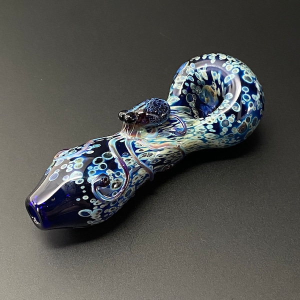 Octopus Pipe - Cobalt Blue Camouflage Glass Octopus Hand blown Smoking Pipe - Glass Bowl - Tobacco Pipe - Blown Glass Squid