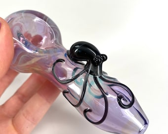 Glass Octopus Pipe - Purple & Black Hand Blown Pipe