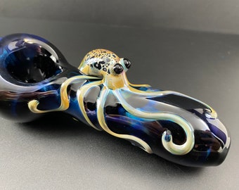 MADE TO ORDER Glass Octopus Pipe - Metallic Black Hand blown Smoking Pipe - Glass Bowl - Tobacco Pipe - Pipe for Smoking - Blown Glass Squid