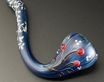 Glass Pipe Floral Sandblasted Sherlock -  Matte Glass Flowers and Vines - Hand blown Smoking Pipe - Glass Bowl - fantasy fairy