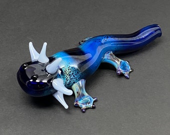 SPECIALTY Axolotl Pipe Friend - Cobalt Blue -Mudpuppy Bowl - Cute Adorable Hand blown - Glass Bowl - Tobacco Pipe