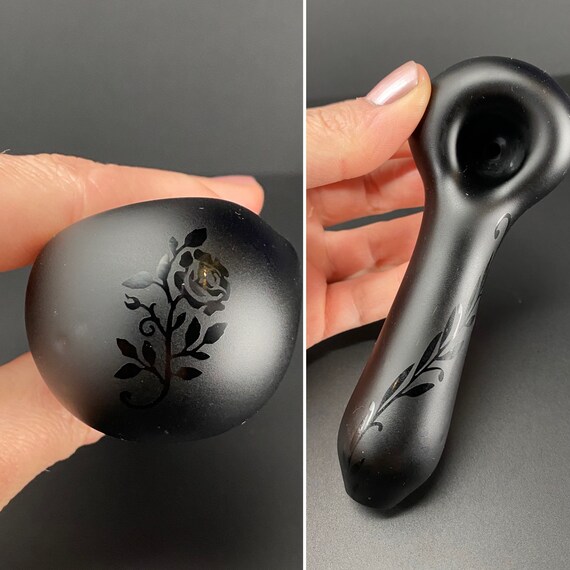 Rose Black Sandblasted Pipe - Hand blown Smoking Pipe - Glass Bowl - Tobacco Pipe - Pipe for Smoking - Blown Glass Pipe - American Made