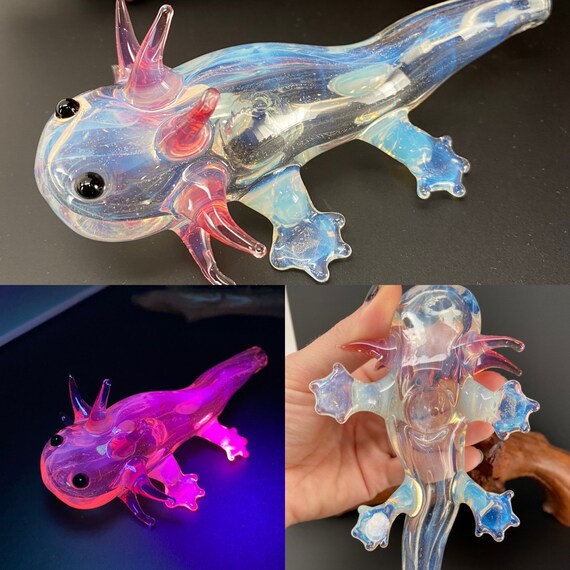 Opal Axolotl Pipe Friend UV Reactive Under Blacklight Gfp Etsy