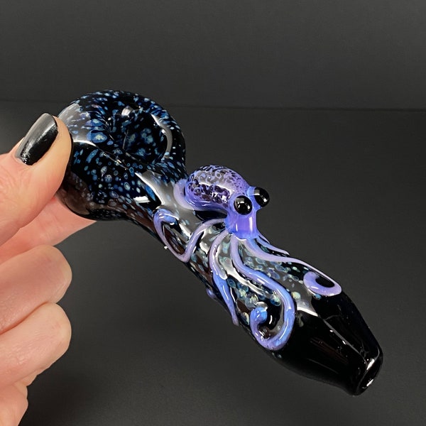 Glass Octopus Pipe -made to order- Purple & Black Hand blown Smoking Pipe - Glass Bowl - Tobacco Pipe - Pipe for Smoking - Blown Glass Squid