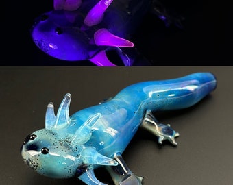 UV Axolotl Glass Pipe – Cobalt Blue Mudpuppy Bowl