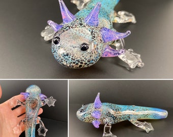 MADE TO ORDER Axolotl Pipe Friend - Mudpuppy Bowl - Cute Adorable Hand blown Smoking Pipe - Glass Bowl - Tobacco Pipe - Pipe for Smoking