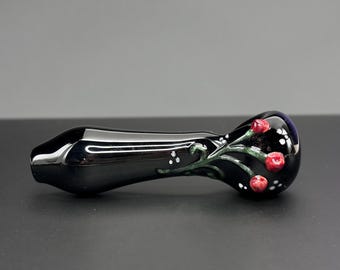 Black Glass Rose Pipe – Hand Blown Borosilicate, American Made