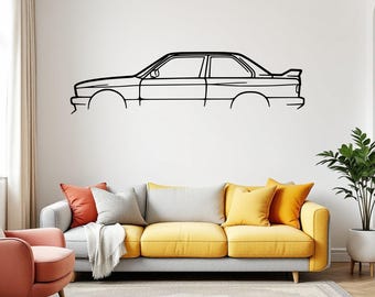 M3 E30 autosilhouet, metalen wanddecoratie