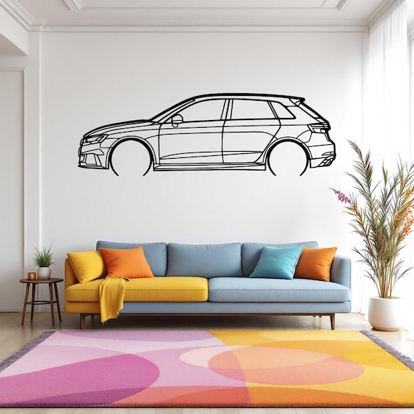 RS3 8V Metal Car Silhouette Wall Art, Performance Garage & Man Cave Decor