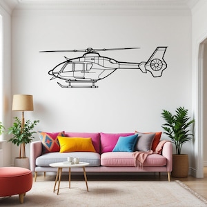 EC135T2 Aircraft Silhouette Wall Art, Airplane & Helicopter Metal Decor, Gift For Pilot, Plane Wall Art, Aviation Decor