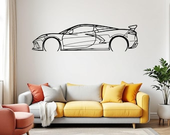 Silueta de Corvette C8 HTC, cuadro de metal para pared