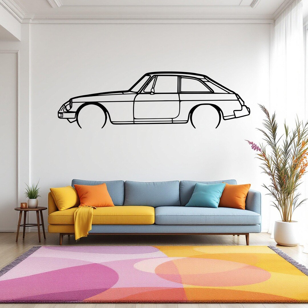 SILHOUETTE DE VOITURE - MG B CABRIOLET - 1970 - DÉCORATION MURALE EN MÉTAL main image 0