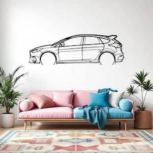 Focus RS Detailed Car Silhouette Wall Art, Metal Car Wall Decor, Gift For Car Lovers, Car Gift For Him, Car Guy Gift