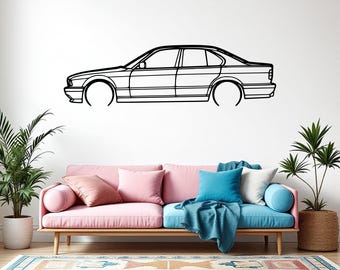 1988-1995 E34 M5 metallbilssilhuett väggkonst, Performance Sedan garage och Man Cave dekor